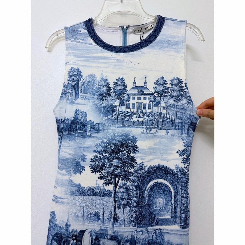 NWT Alice + Olivia Wynell Chateau A Line Mini Dress Blue Toile De Jouy Floral 6 - Picture 6 of 12